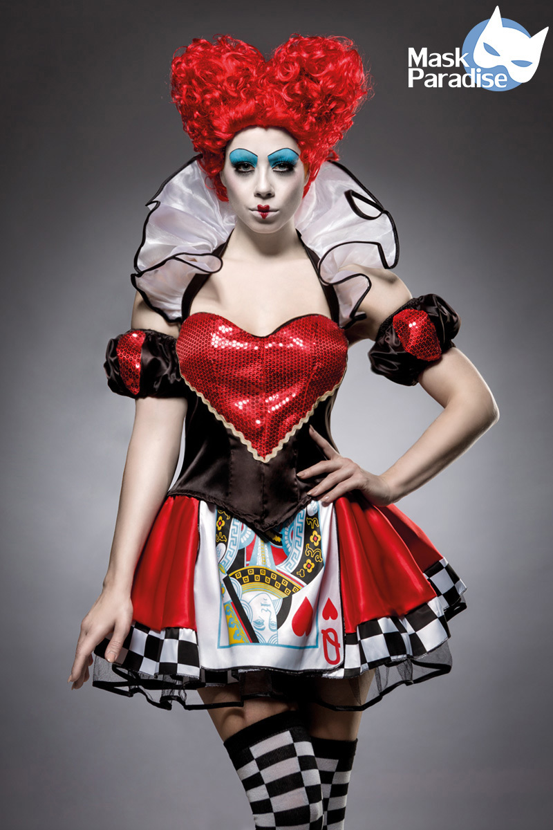 Costume Regina Rossa Cuori Carnevale Alice in Wonderland Travestimento  Vestito